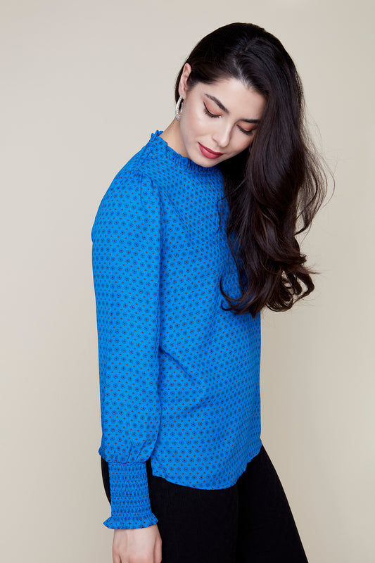 Printed Cinch Wrist Blouse