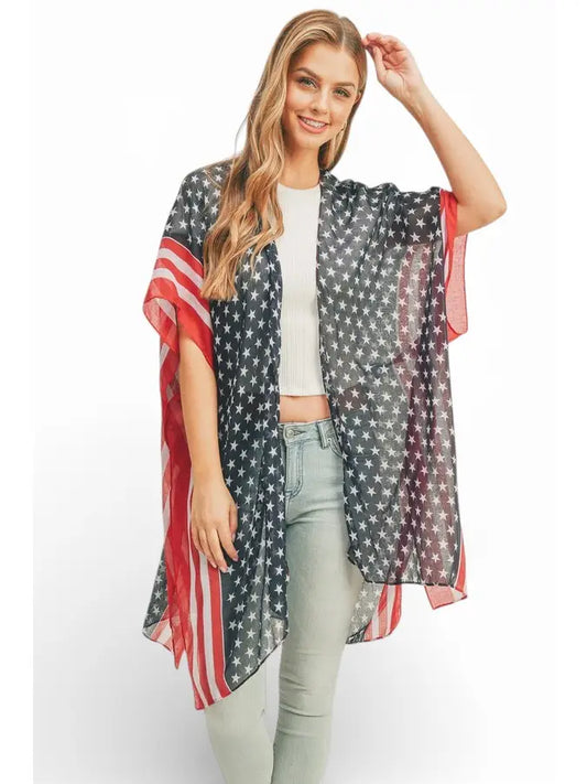 USA Flag Printed Light Weight Kimono
