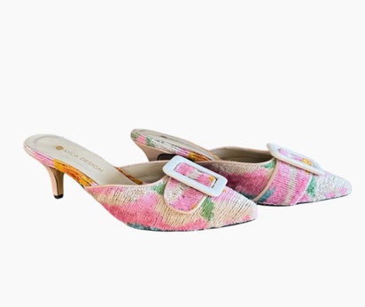 Silk Velvet Ikat Kitten Heel Slide
