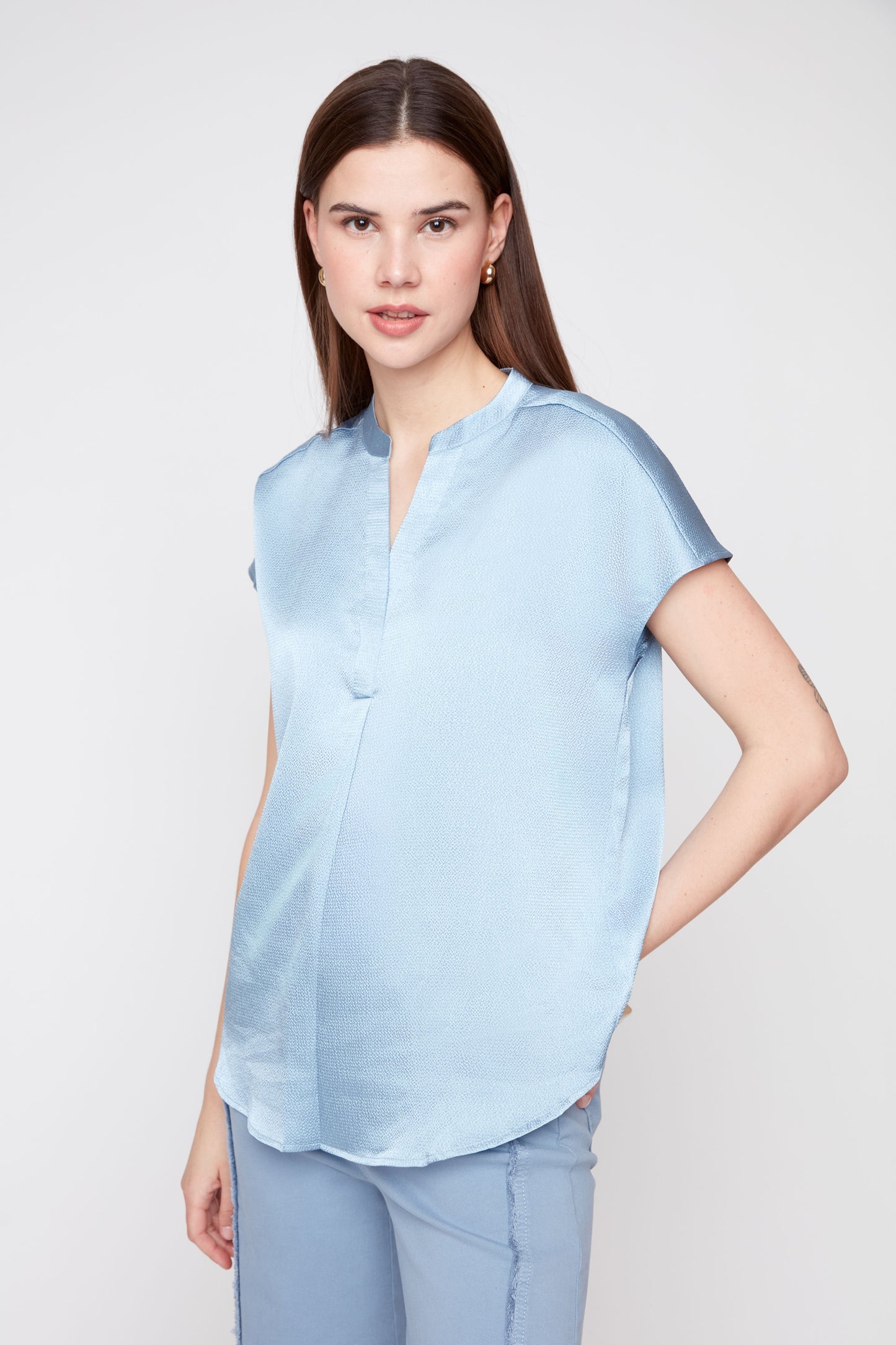 Waffle Texture V-Neck Blouse