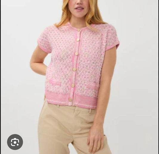 Short Sleeve Fancy Knit Cardigan
