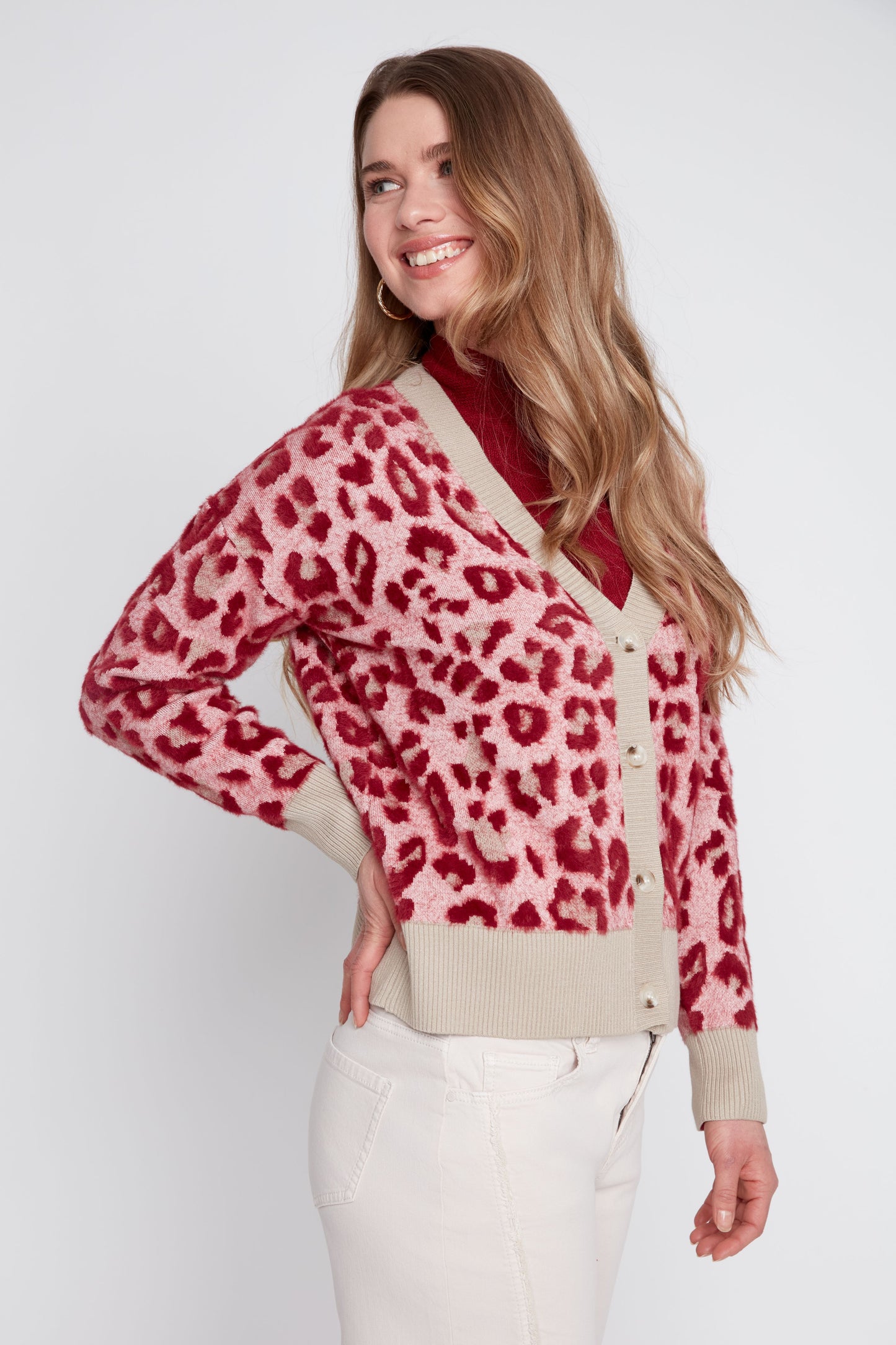 Animal Print Jacquard Knit Cardigan