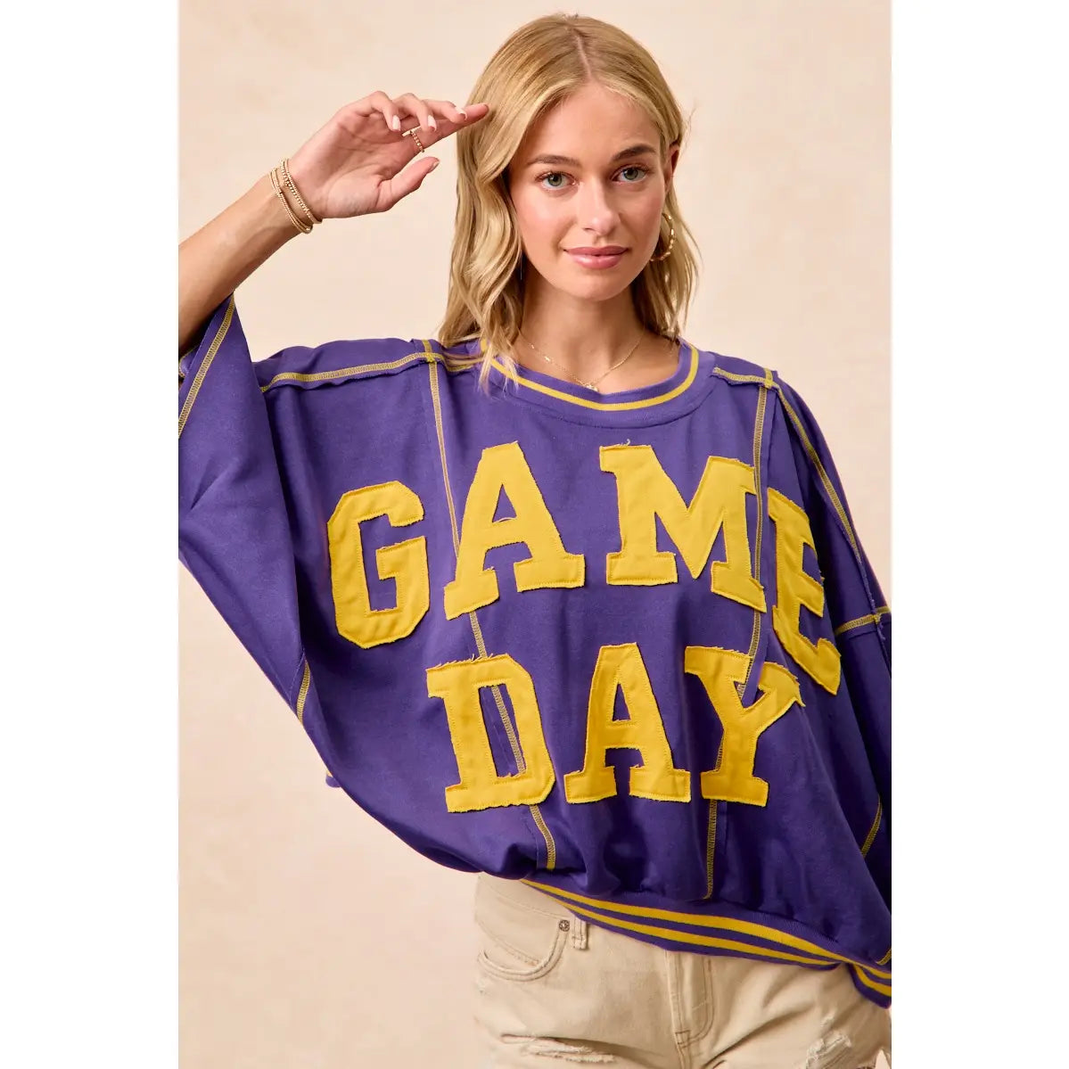 Gameday Patchwork Stitch Detail French Terry Top