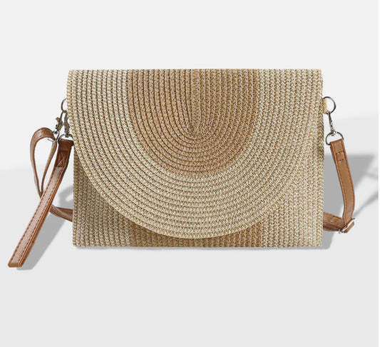 Two Tone Straw Clutch/Crossbody Bag