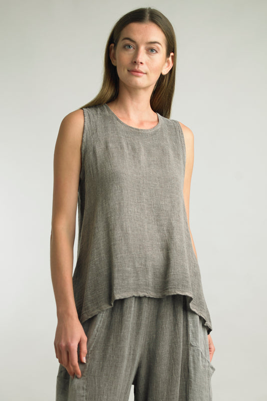 High Low Sleeveless Linen Top