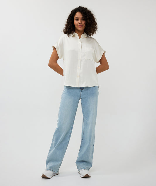 Short Sleeve Satin Pocket Blouse