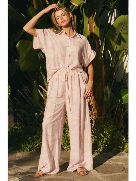 Relaxed Short-Sleeve Top & Wide-Leg Pants Set