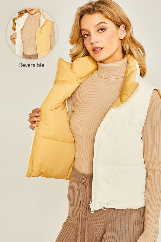 Reversible Puffer Vest With Pockets