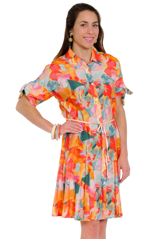 Button Down Tie Belt Dress