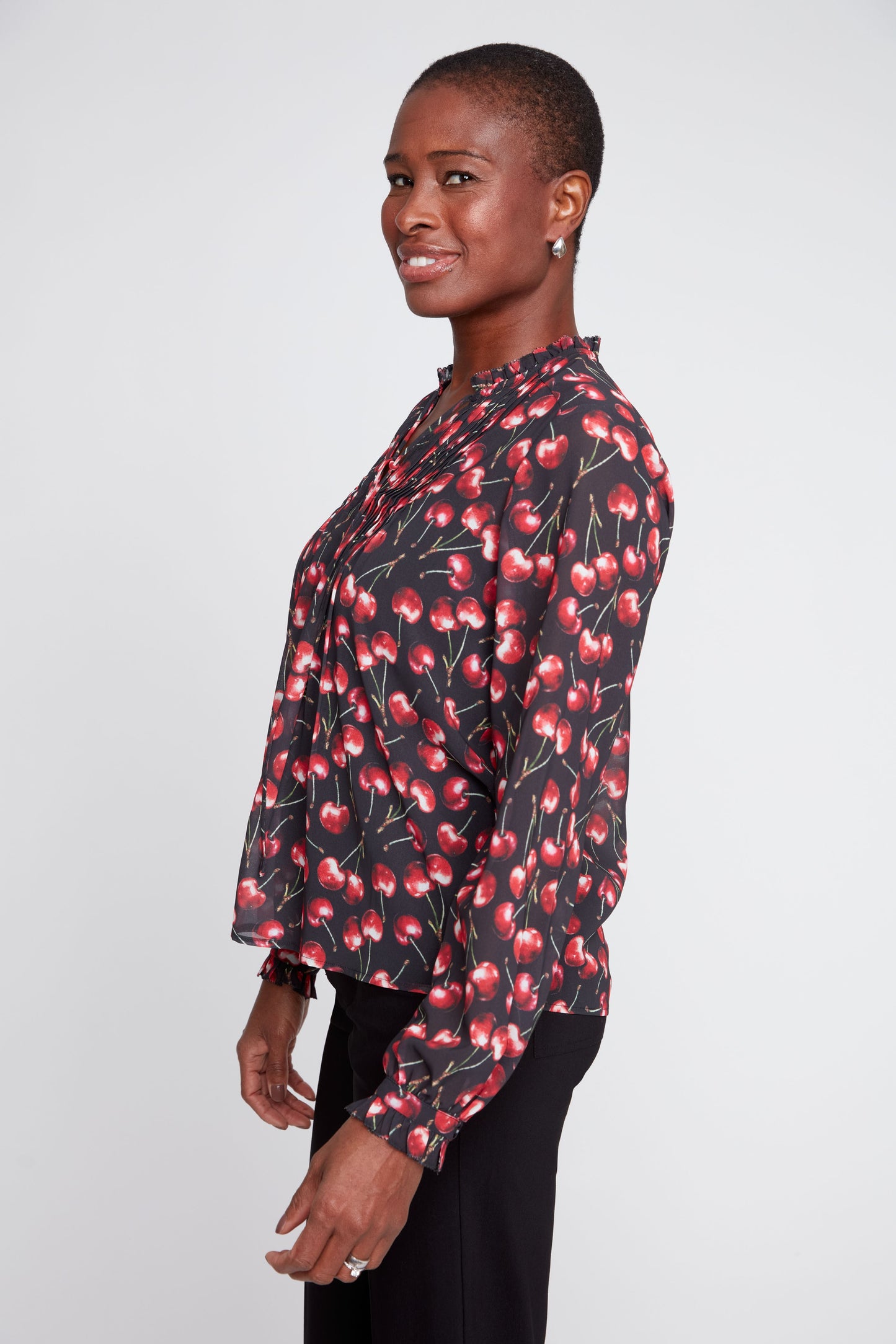 Cherry Print Puff Sleeve Blouse