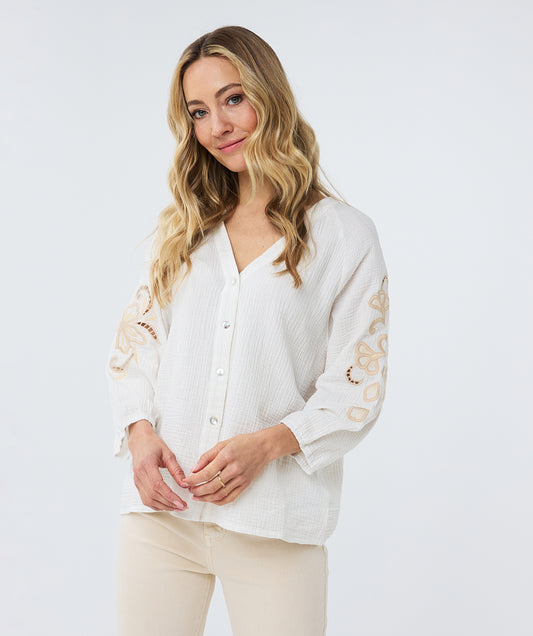 Embroidered Waffle Knit Blouse