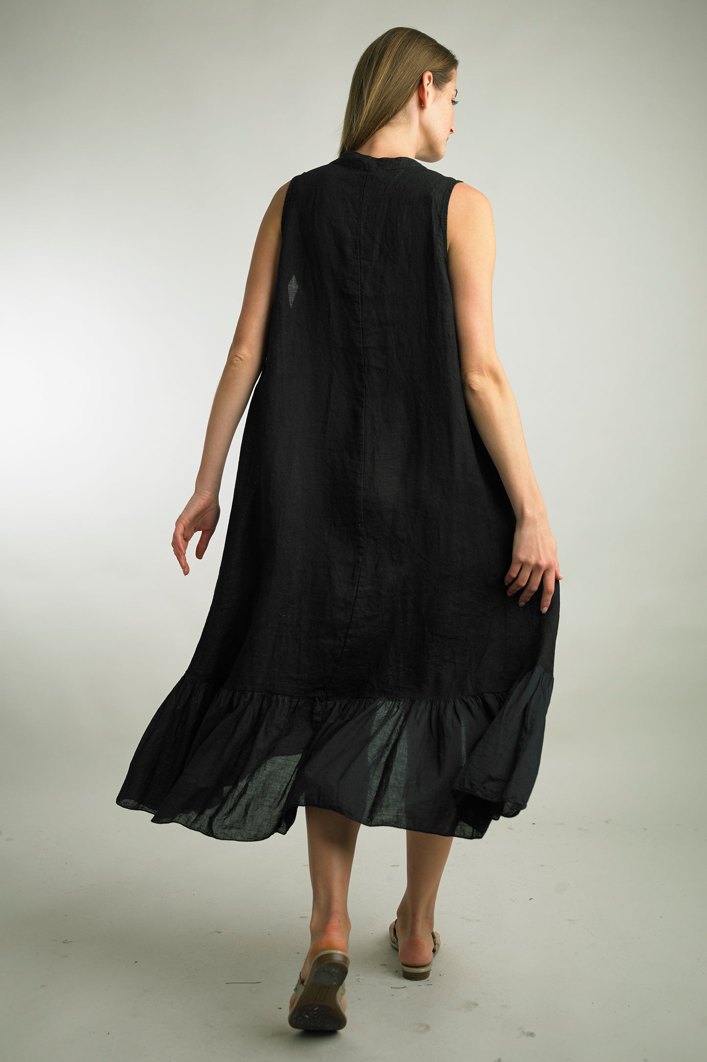 V Neck Cut Linen Dress