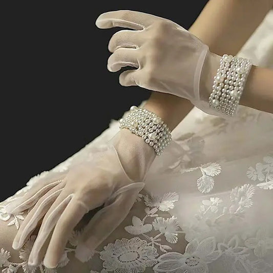 Dressy Sheer Pearl Cuff Gloves