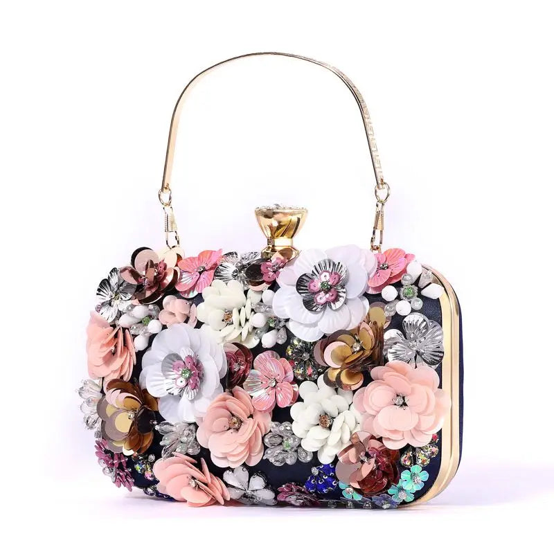 Hand Crafted Floral Embellished Clutch Bag