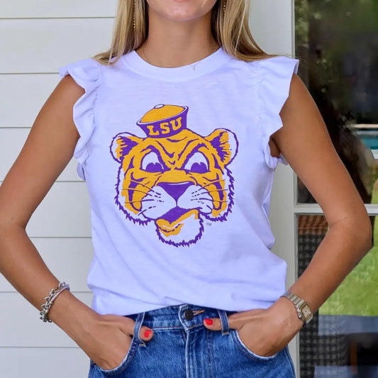 Lsu Sailor Mike White Flutter Sleeve Top