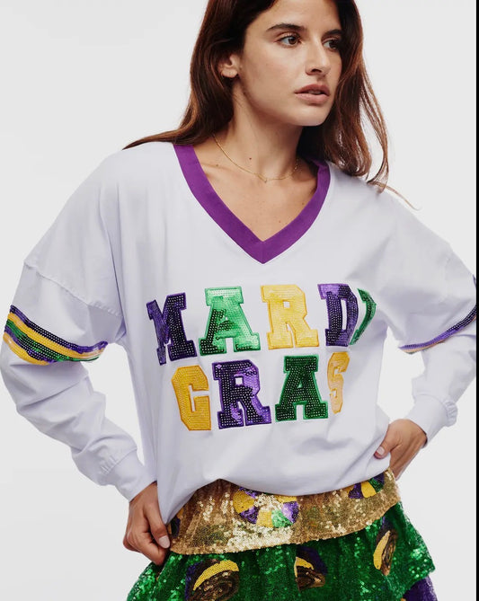 Bright Mardi Gras Sequin Long Sleeve Top