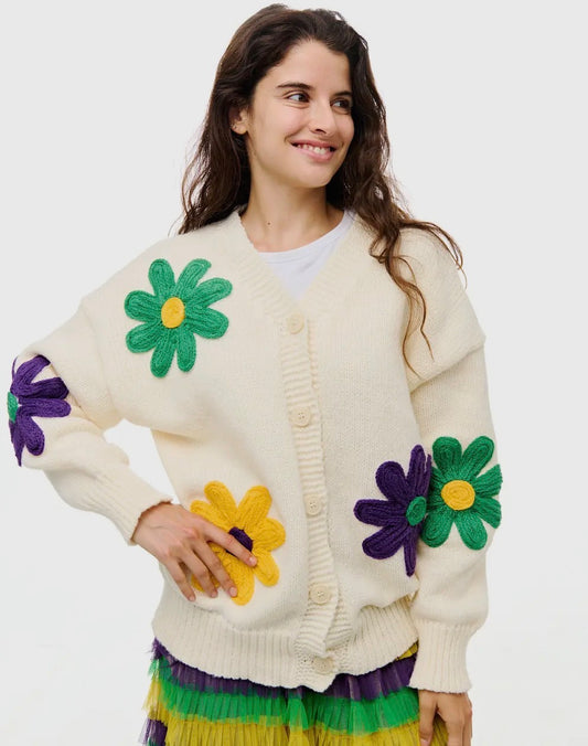 Mardi Gras Flower Cardigan