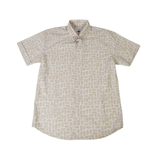 Short Sleeve Stretch Button Down Tribal Mask