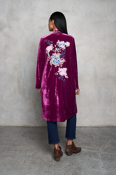 Floral Velvet Embroidered Kimono Duster