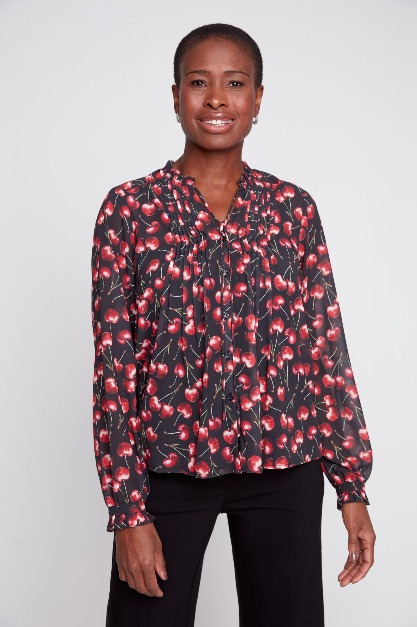Cherry Print Puff Sleeve Blouse
