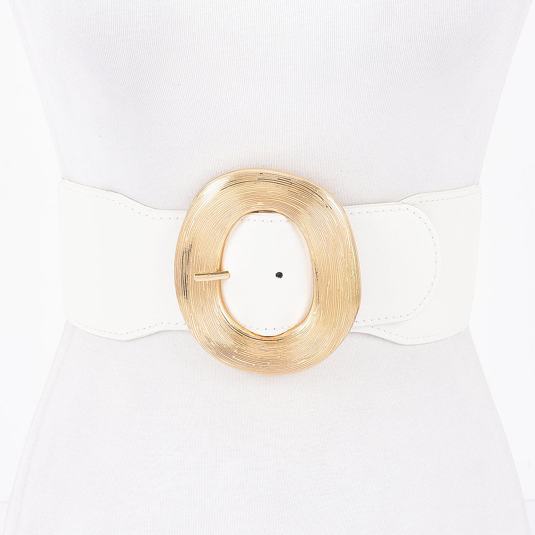 Wide Metal Round Buckle Stretch Belt