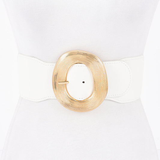 Wide Metal Round Buckle Stretch Belt