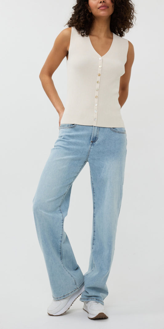 Short Sleeve Rib Vest With Buttons