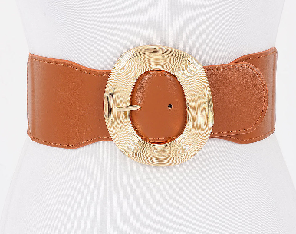 Wide Metal Round Buckle Stretch Belt