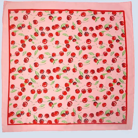 Cherry Print Silky Feel Bandana Scarf