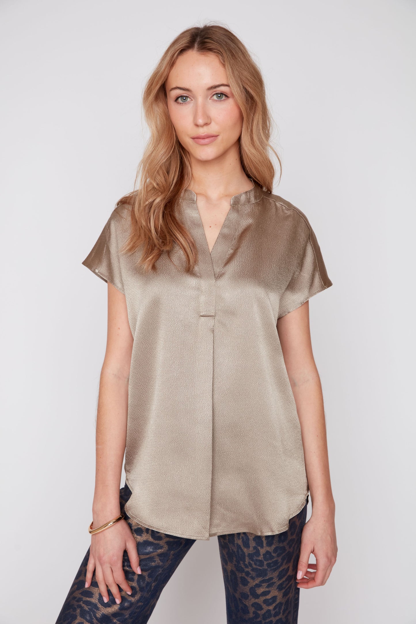Waffle Texture V-Neck Blouse