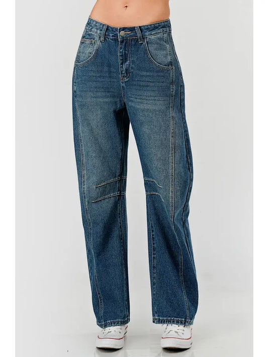 Mid Rise Barrel Denim Pants