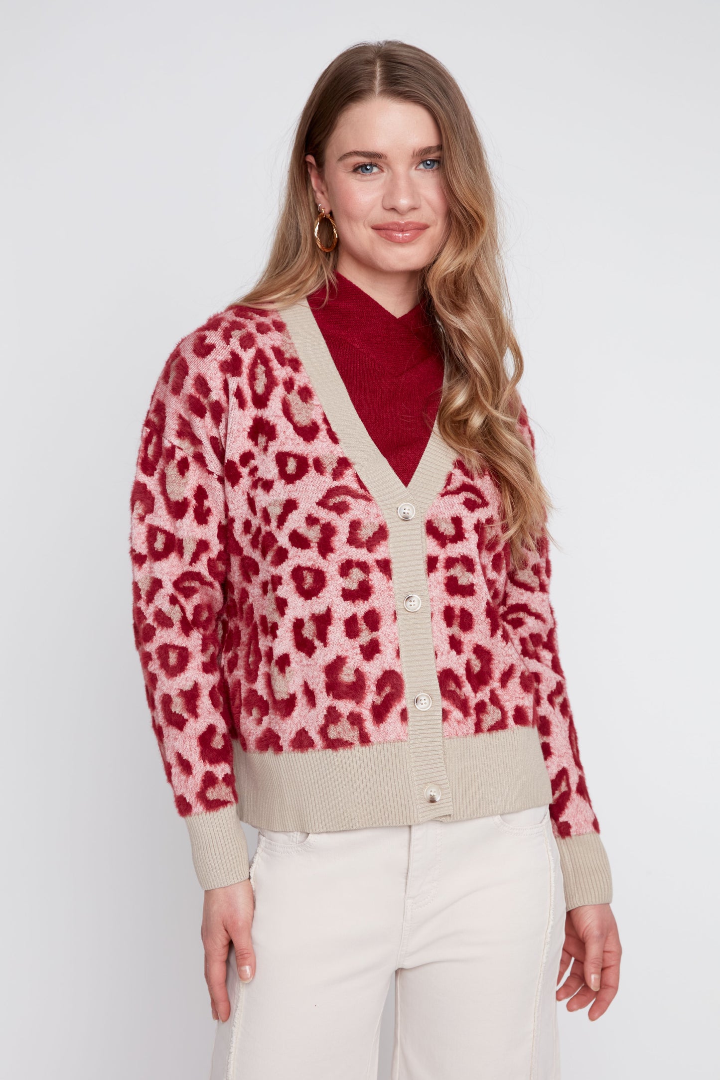 Animal Print Jacquard Knit Cardigan