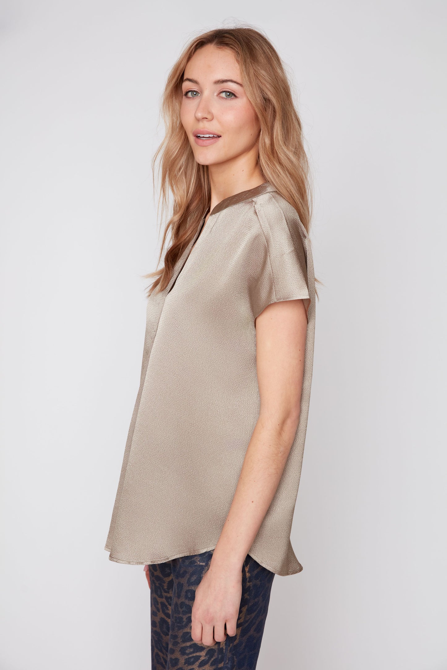 Waffle Texture V-Neck Blouse