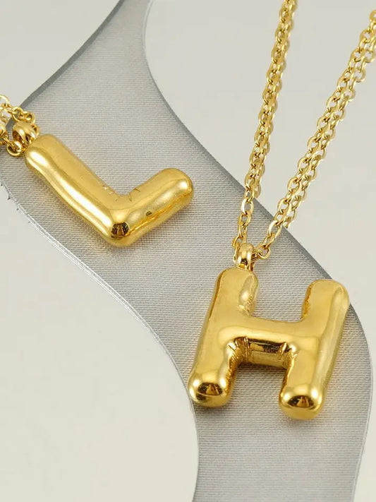 Stainless Steel Glossy Bubble Initial Necklace