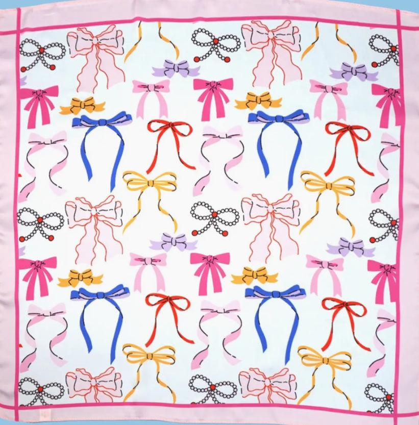 Bow Print Silky Feel Bandana Scarf