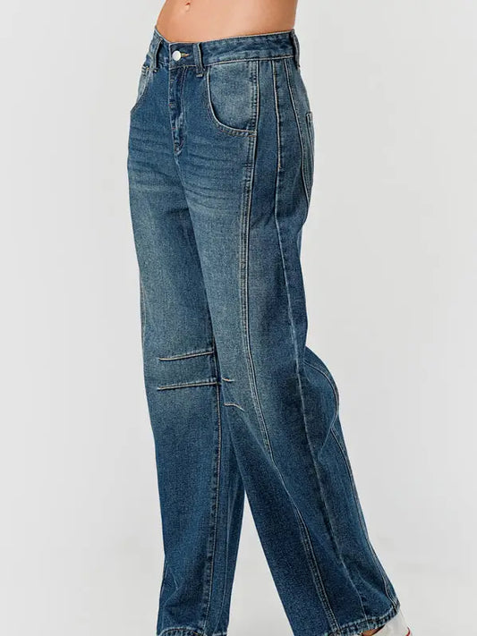 Mid Rise Barrel Denim Pants