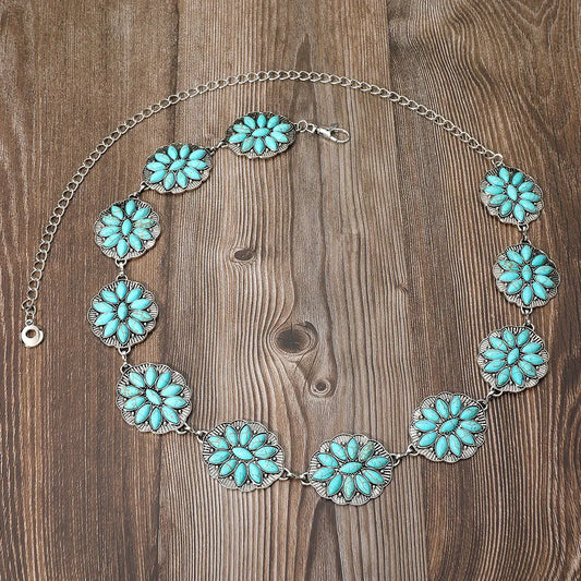 Boho Western Turquoise Stone Chain Belt