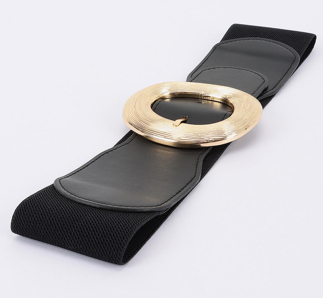 Wide Metal Round Buckle Stretch Belt