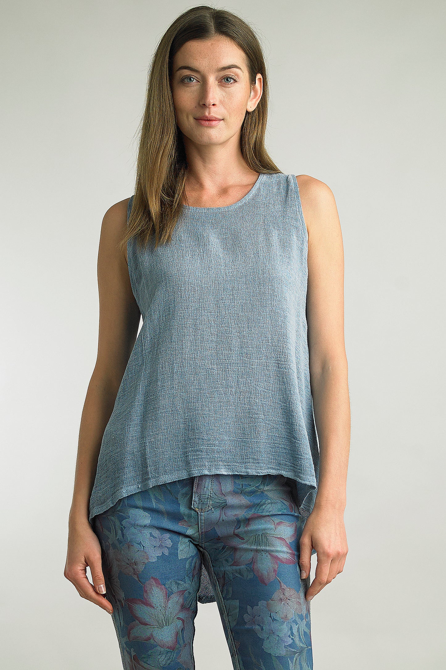 High Low Sleeveless Linen Top