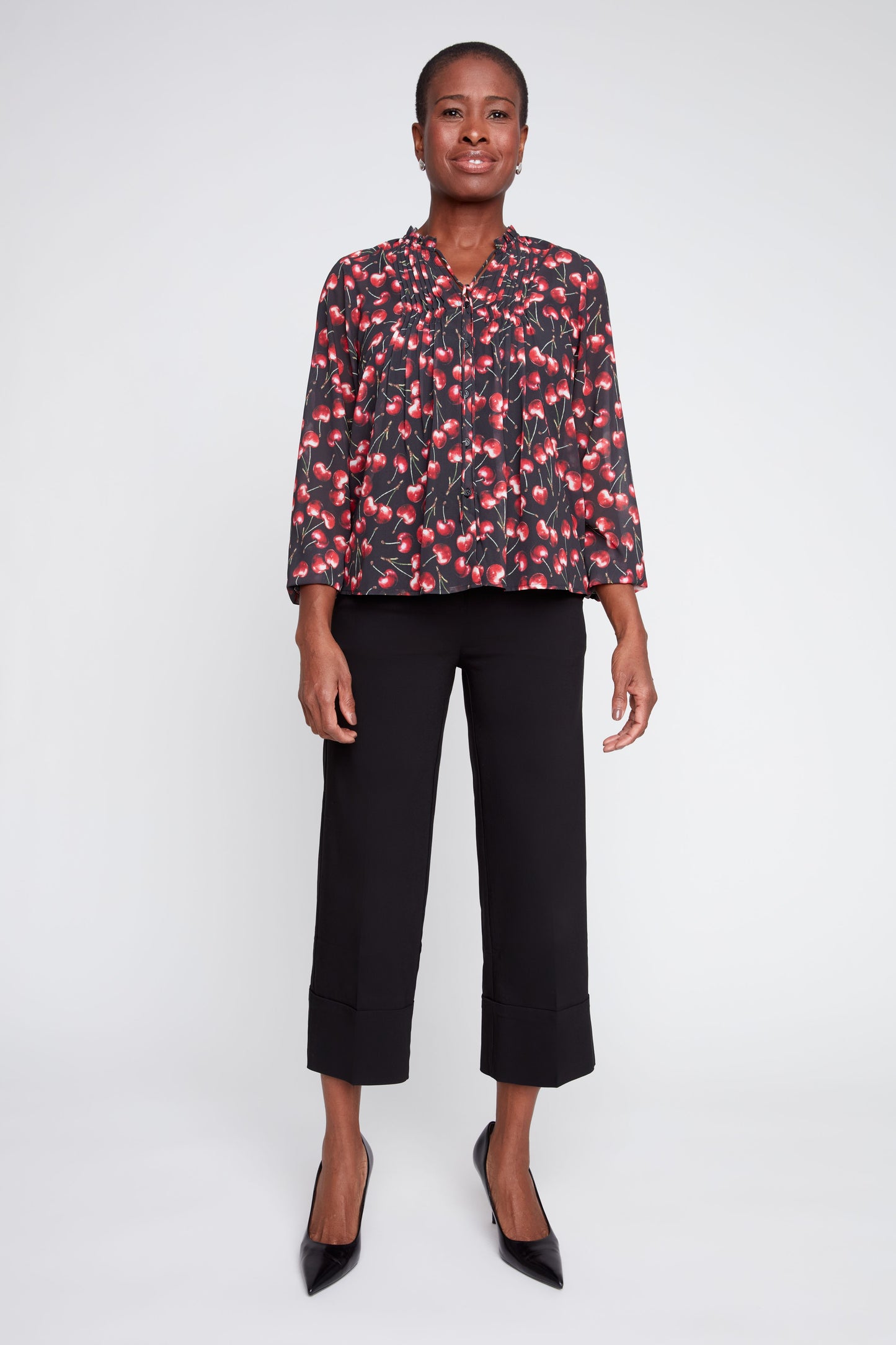 Cherry Print Puff Sleeve Blouse