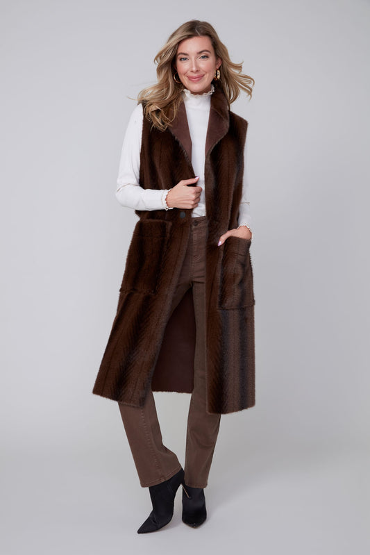 Long Fur Vest With Slits