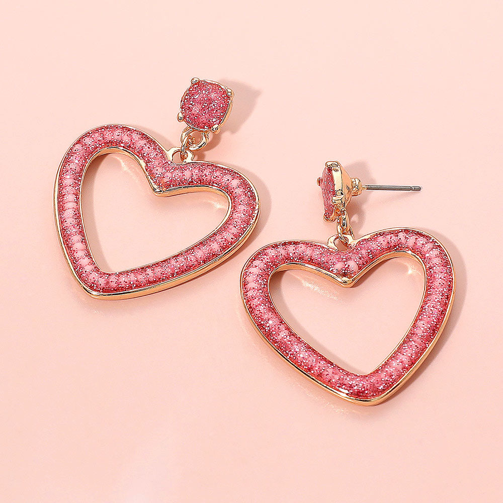 Glitter Open Heart Earrings