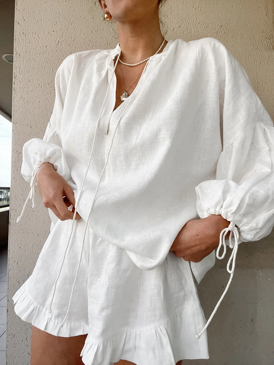 Solid Linen Shorts Set