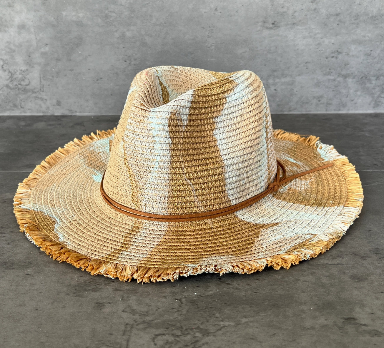 Marbled Straw Fringe Rancher Hat