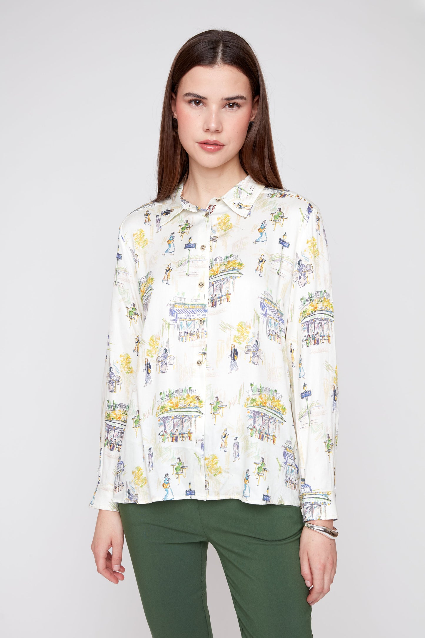 Paris Café Print Blouse