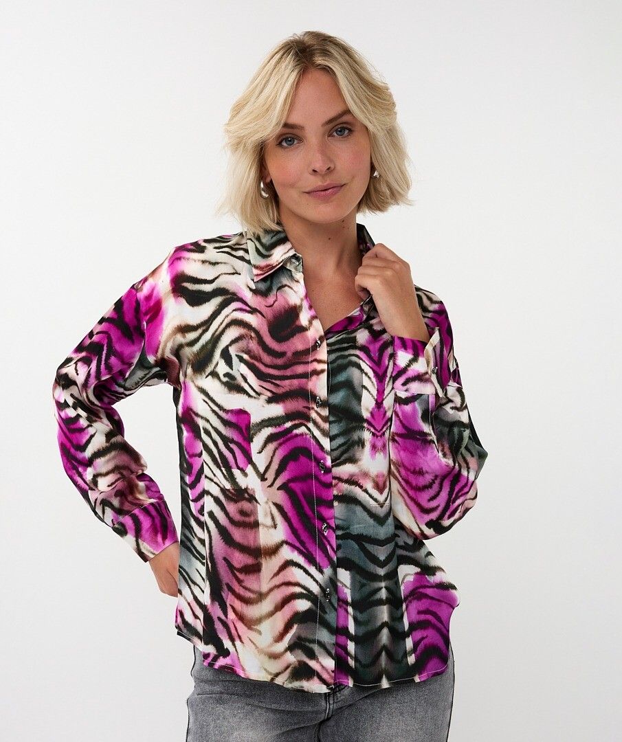 Button Up Zebra Print Blouse