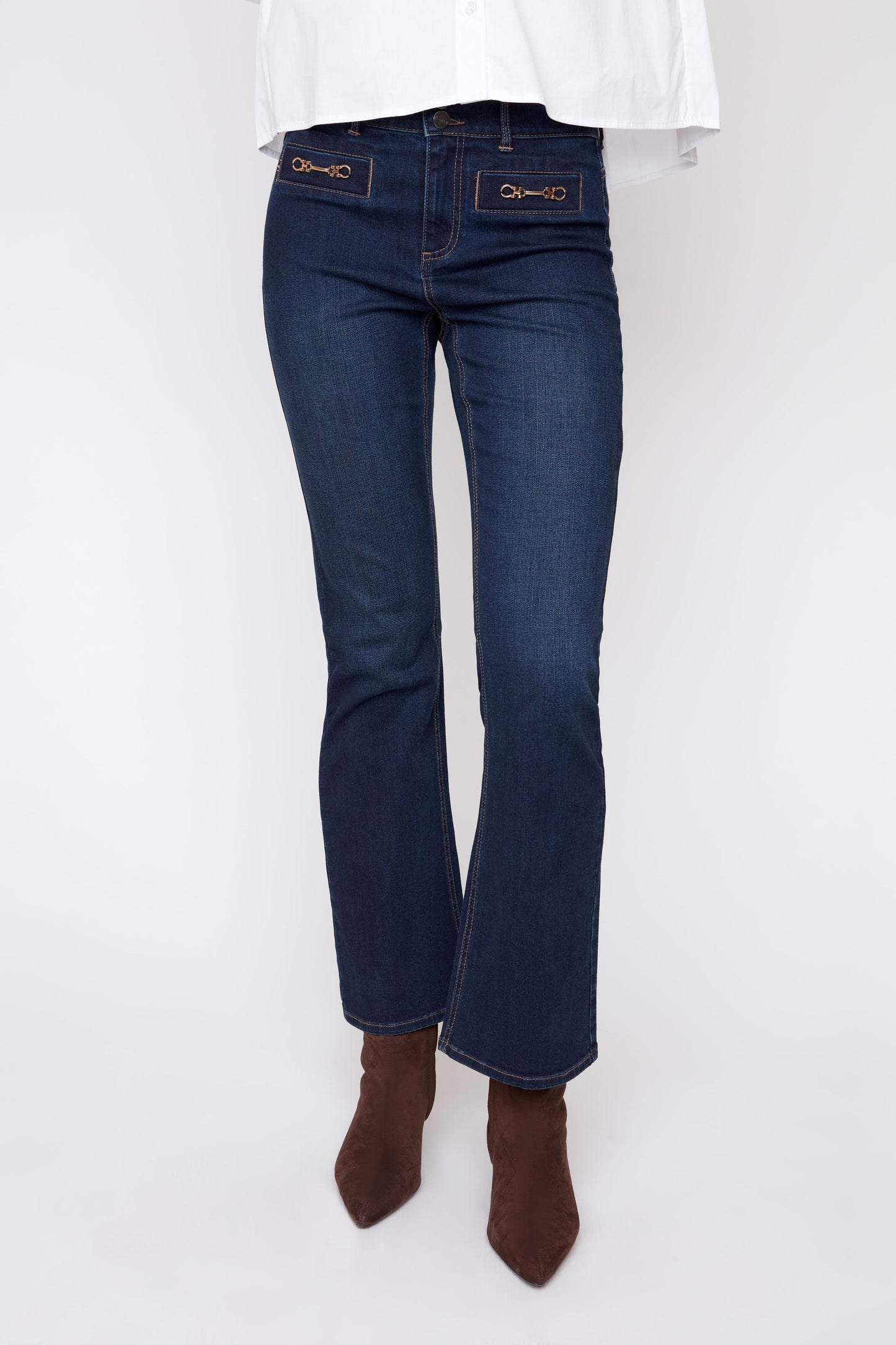 Bootleg Horsebit Detail Denim Pants