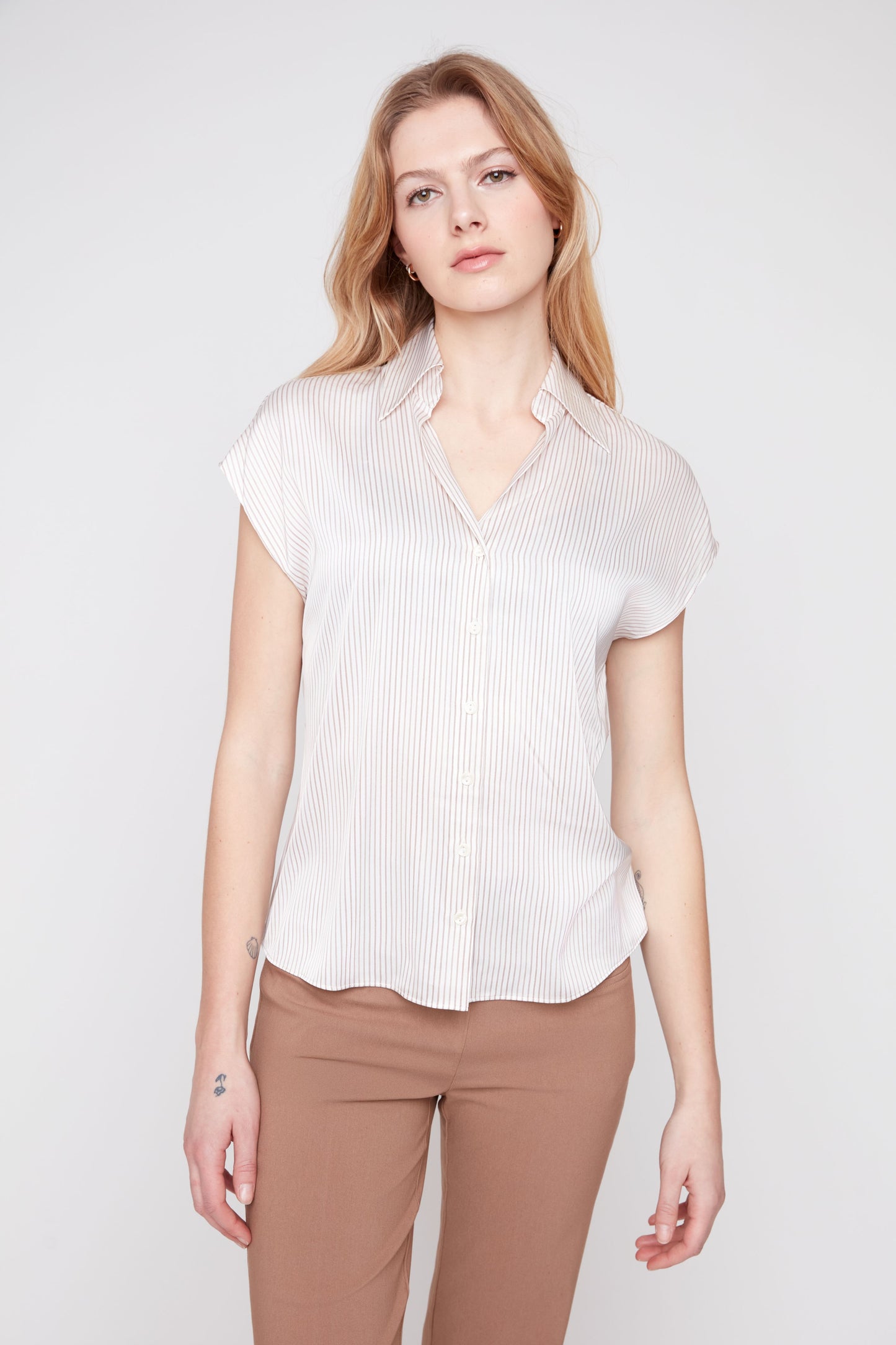 Striped Satin Blouse with Dropped Shoulder