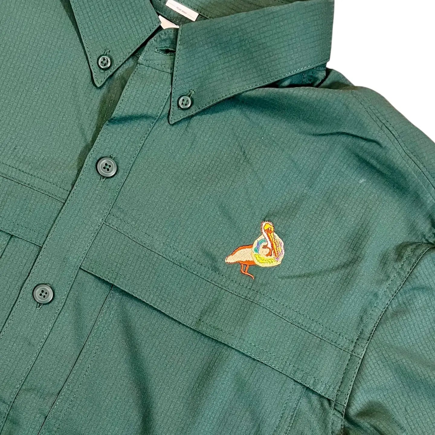 Short Sleeve Fishing Shirt-Mardi Gras Pelican with King Cake