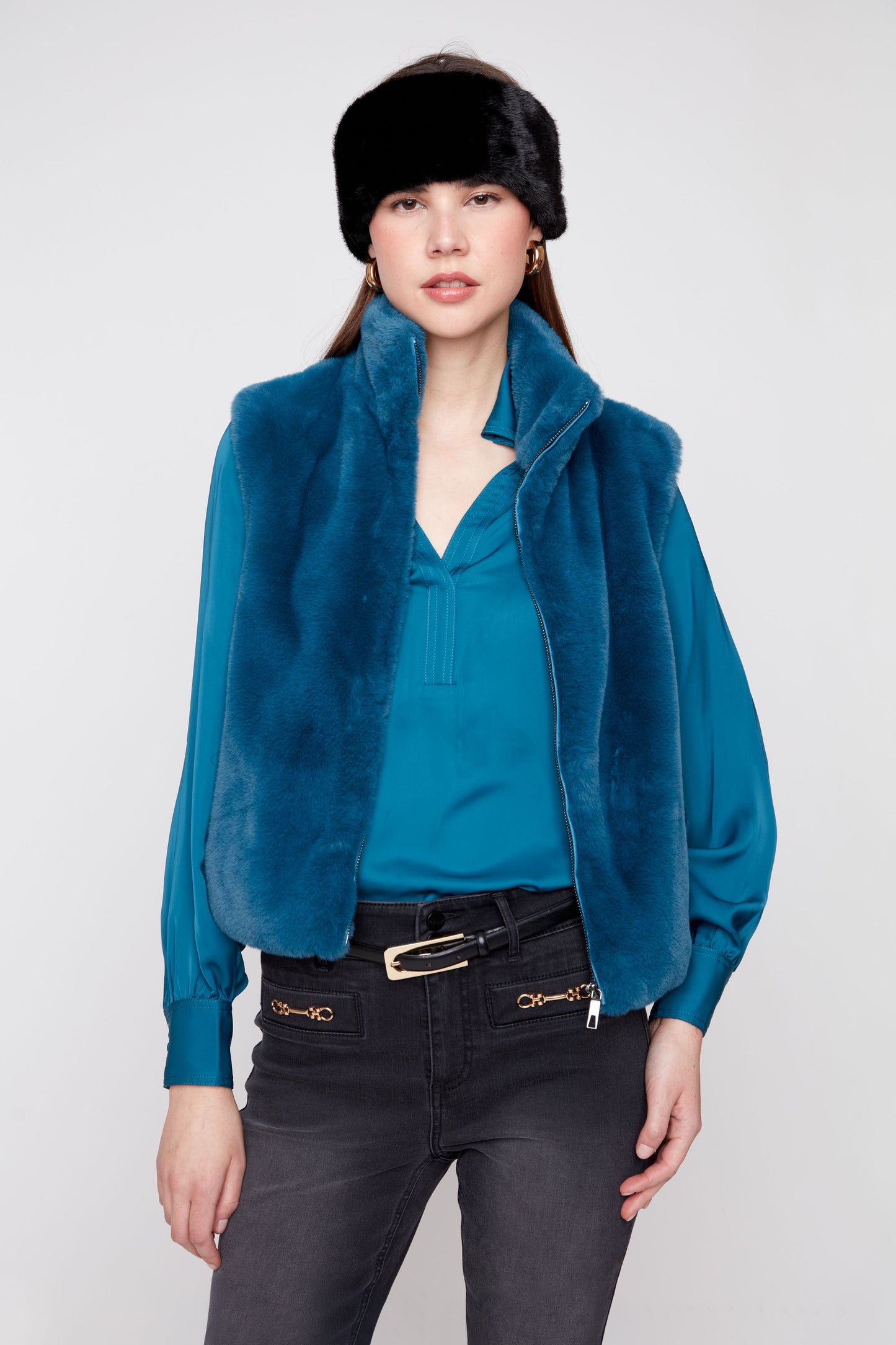 Solid Faux Fur Short Vest